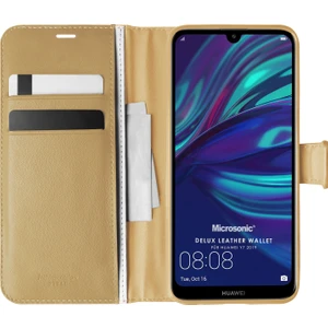 Huawei Y7 2019 Kılıf Delux Leather Wallet Gold