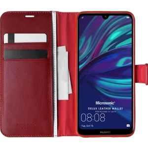 Huawei Y7 2019 Kılıf Delux Leather Wallet Kırmızı