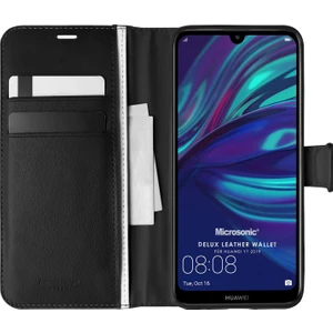 Huawei Y7 2019 Kılıf Delux Leather Wallet Siyah