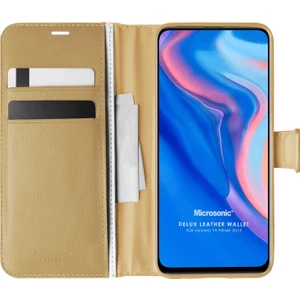 Huawei Y9 Prime 2019 Kılıf Delux Leather Wallet Gold