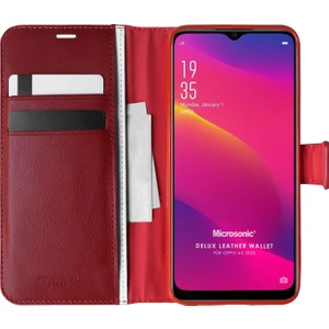 Oppo A5 2020 Kılıf Delux Leather Wallet Kırmızı