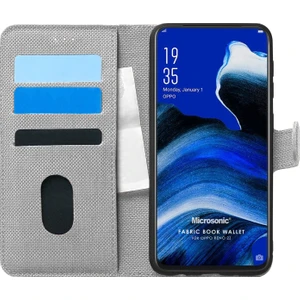 Oppo Reno 2Z Kılıf Fabric Book Wallet Gri