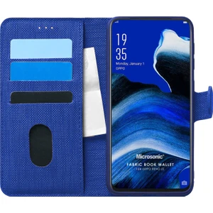 Oppo Reno 2Z Kılıf Fabric Book Wallet Lacivert