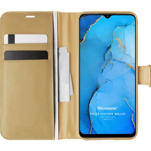 Oppo Reno 3 Kılıf Delux Leather Wallet Gold