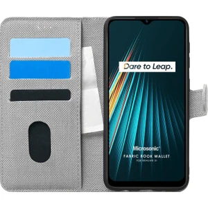 Realme 5i Kılıf Fabric Book Wallet Gri