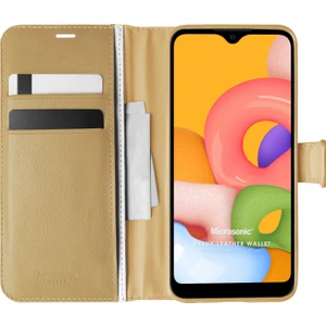 Samsung Galaxy A01 Kılıf Delux Leather Wallet Gold