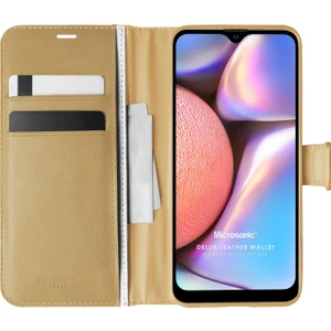 Samsung Galaxy A10s Kılıf Delux Leather Wallet Gold