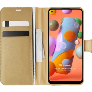 Samsung Galaxy A11 Kılıf Delux Leather Wallet Gold