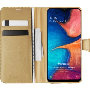 Samsung Galaxy A20 Kılıf Delux Leather Wallet Gold