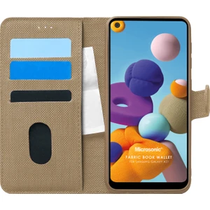 Samsung Galaxy A21 Kılıf Fabric Book Wallet Gold