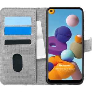 Samsung Galaxy A21 Kılıf Fabric Book Wallet Gri
