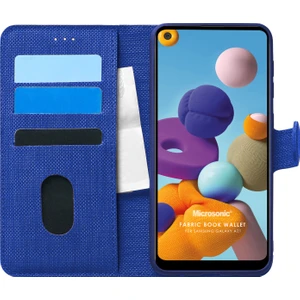 Samsung Galaxy A21 Kılıf Fabric Book Wallet Lacivert