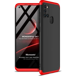 Samsung Galaxy A21s Kılıf Double Dip 360 Protective Siyah - Kırmızı
