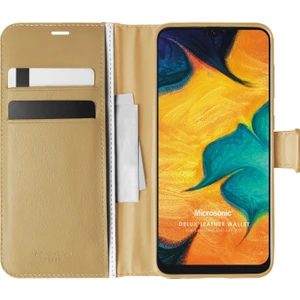 Samsung Galaxy A30 Kılıf Delux Leather Wallet Gold