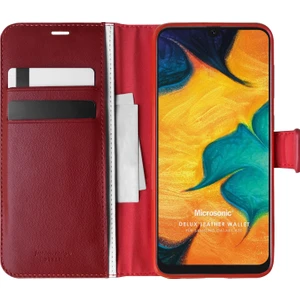 Samsung Galaxy A30 Kılıf Delux Leather Wallet Kırmızı