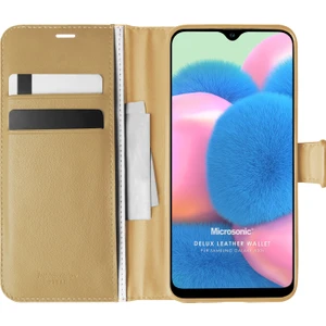 Samsung Galaxy A30s Kılıf Delux Leather Wallet Gold