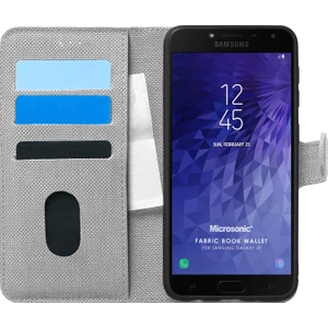 Samsung Galaxy J4 Kılıf Fabric Book Wallet Gri