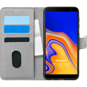Samsung Galaxy J4 Plus Kılıf Fabric Book Wallet Gri