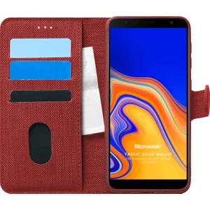Samsung Galaxy J4 Plus Kılıf Fabric Book Wallet Kırmızı