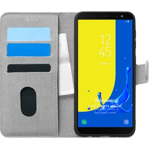 Samsung Galaxy J6 Kılıf Fabric Book Wallet Gri