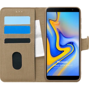 Samsung Galaxy J6 Plus Kılıf Fabric Book Wallet Gold