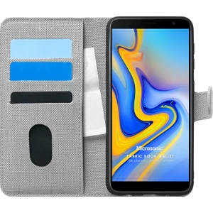 Samsung Galaxy J6 Plus Kılıf Fabric Book Wallet Gri