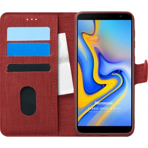 Samsung Galaxy J6 Plus Kılıf Fabric Book Wallet Kırmızı
