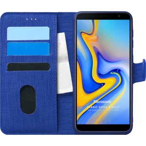 Samsung Galaxy J6 Plus Kılıf Fabric Book Wallet Lacivert