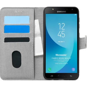 Samsung Galaxy J7 Core Kılıf Fabric Book Wallet Gri