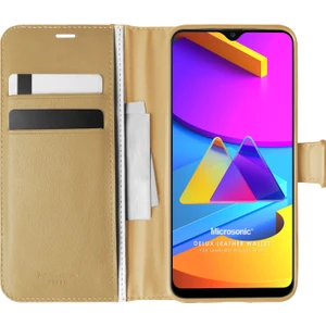Samsung Galaxy M10s Kılıf Delux Leather Wallet Gold