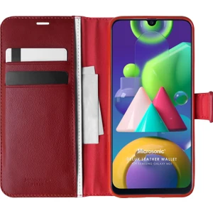 Samsung Galaxy M21 Kılıf Delux Leather Wallet Kırmızı