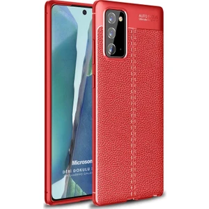 Samsung Galaxy Note 20 Kılıf Deri Dokulu Silikon Kırmızı