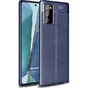 Samsung Galaxy Note 20 Kılıf Deri Dokulu Silikon Lacivert