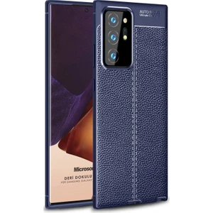 Samsung Galaxy Note 20 Ultra Kılıf Deri Dokulu Silikon Lacivert