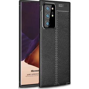 Samsung Galaxy Note 20 Ultra Kılıf Deri Dokulu Silikon Siyah