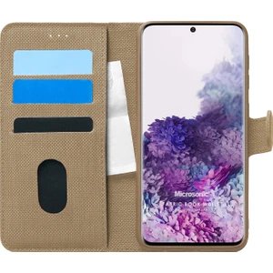 Samsung Galaxy S20 Kılıf Fabric Book Wallet Gold