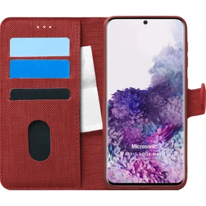 Samsung Galaxy S20 Plus Kılıf Fabric Book Wallet Kırmızı