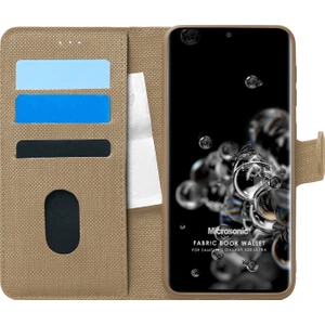 Samsung Galaxy S20 Ultra Kılıf Fabric Book Wallet Gold