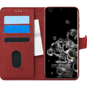 Samsung Galaxy S20 Ultra Kılıf Fabric Book Wallet Kırmızı