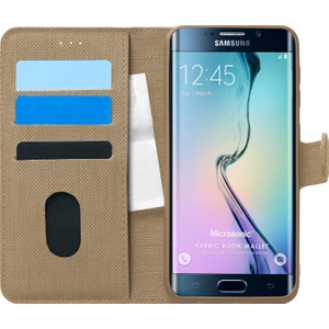 Samsung Galaxy S6 Edge Kılıf Fabric Book Wallet Gold