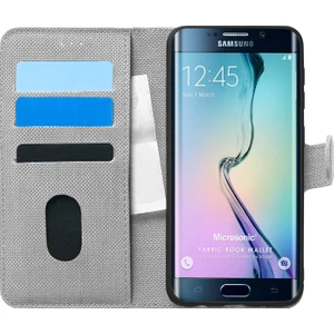 Samsung Galaxy S6 Edge Kılıf Fabric Book Wallet Gri