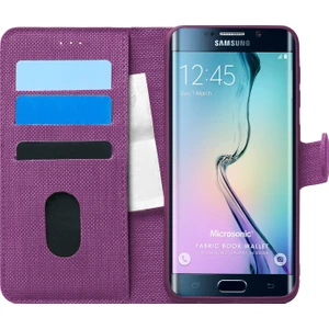 Samsung Galaxy S6 Edge Kılıf Fabric Book Wallet Mor