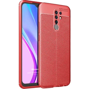 Xiaomi Redmi 9 Kılıf Deri Dokulu Silikon Kırmızı