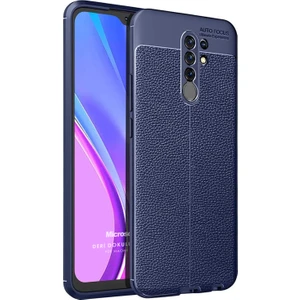 Xiaomi Redmi 9 Kılıf Deri Dokulu Silikon Lacivert