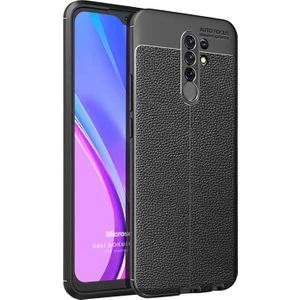Xiaomi Redmi 9 Kılıf Deri Dokulu Silikon Siyah
