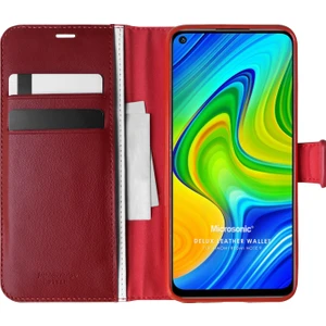 Xiaomi Redmi Note 9 Kılıf Delux Leather Wallet Kırmızı