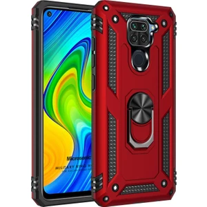 Xiaomi Redmi Note 9 Kılıf Military Ring Holder Kırmızı