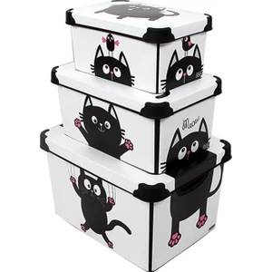 Style Box Meow- 3 Parça Set Dekoratif Saklama Kutusu