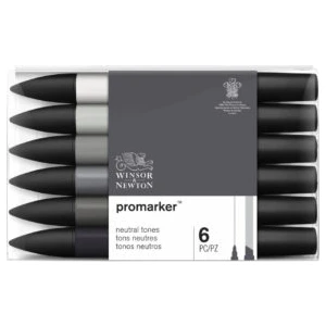 Winsor & Newton ProMarker Nötr Tonlar Seti 6'lı Gri Tonlamalı Kalemler ile Sanatçılar İçin