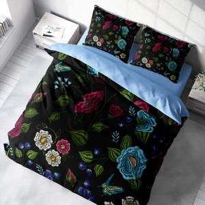 MonoHome Flower Black 3D Pamuk Saten Çift Kişilik Nevresim Takımı